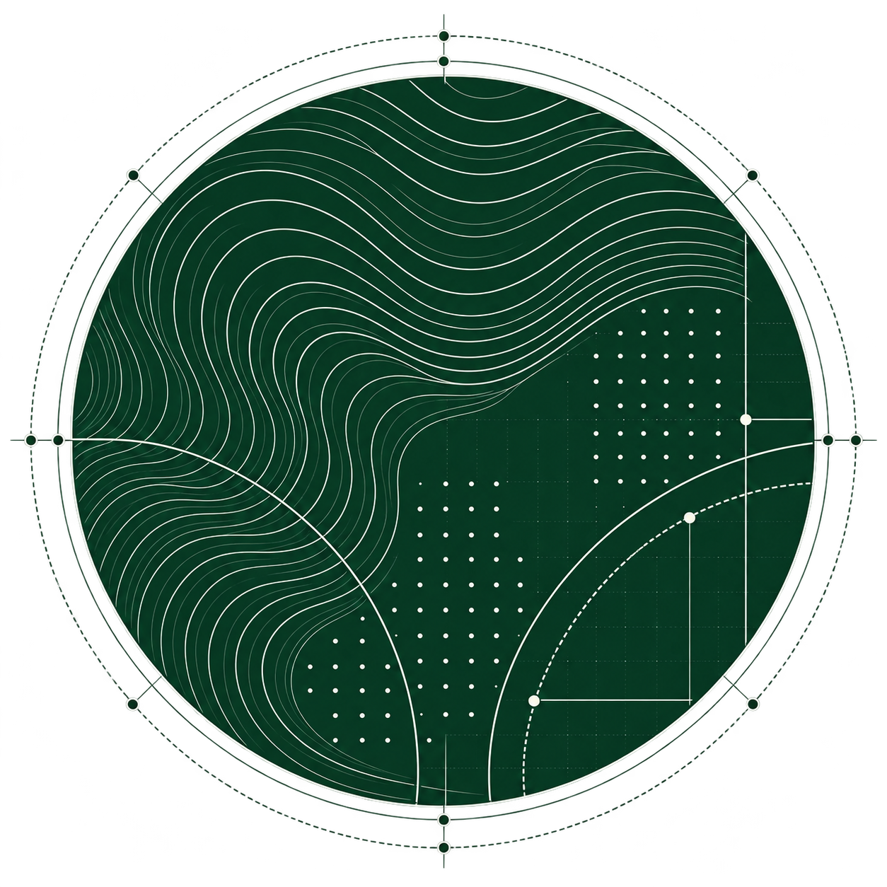 Layered ecological contours and cycles forming a circular field.